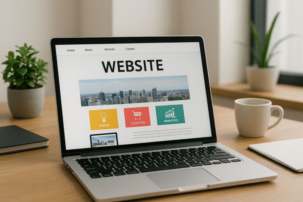 تصویر یک لپتابپ که در صفحه نمایش خود به داشتن وبسایت اشاره میکند.