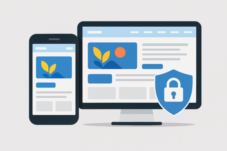 تصویر یک وبسایت واکنشگرا در موبایل و دسکتاپ به همراه امنیت