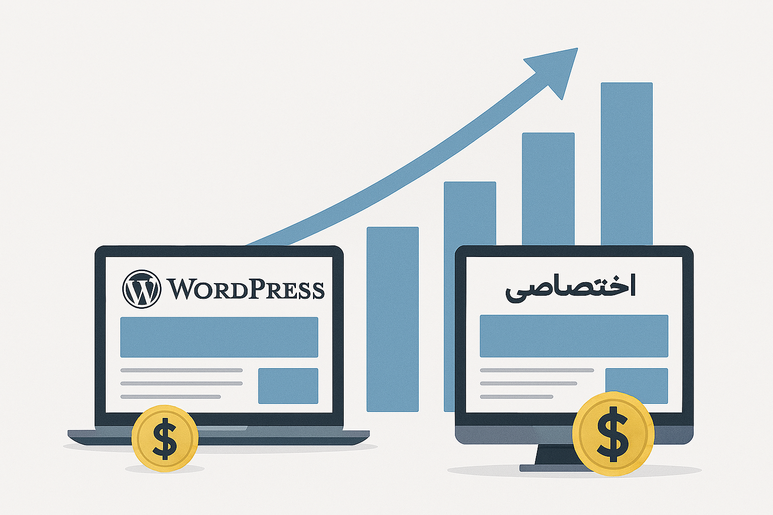نمودار مقایسه هزینه اولیه طراحی سایت وردپرس و سایت اختصاصی