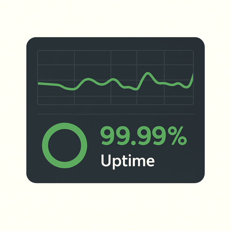 محیط UptimeRobot با نمودار وضعیت uptime و درصد uptime 99.99%
