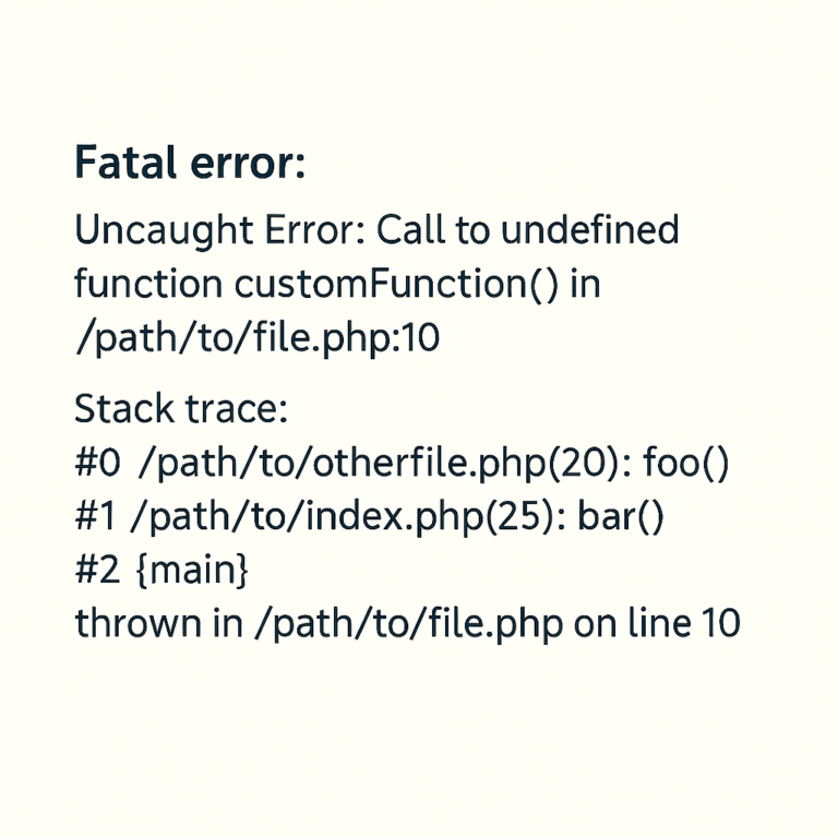 اسکرینشات لاگ خطای PHP همراه با Stack Trace به صورت متنی و بدون تصویر پسزمینه شلوغ