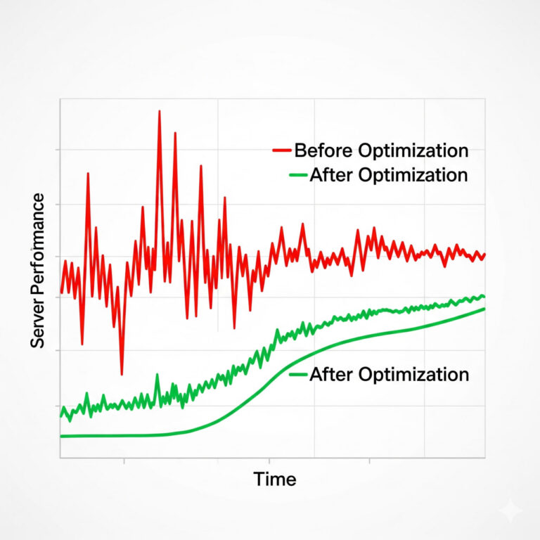 نمودار مقایسه عملکرد سرور قبل و بعد از بهینه سازی wp-cron
